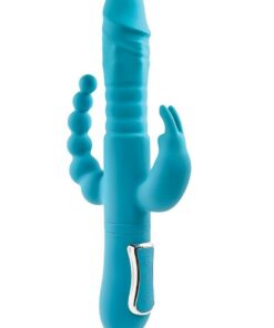 Adam and Eve Eve`s Thrusting Triple Joy Rechargeable Silicone Rabbit - Blue