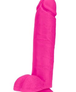 Au Naturel Bold Huge Dildo with Suction Cup and Balls 10in - Pink