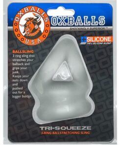 Oxballs Tri-Squeeze Silicone 3-Ring Ball Stretching Sling - Clear Ice