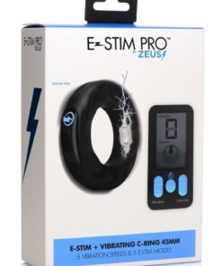 Zeus Vibrating and E-Stim Rechargeable Silicone Cock Ring with Remote Control 45mm - Black