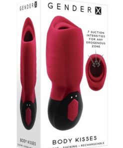 Gender X Body Kisses Rechargeable Silicone Vibrating Suction Massager - Red/Black
