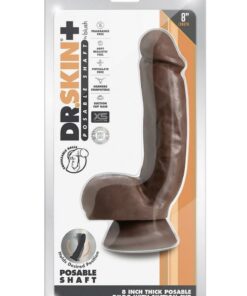 Dr. Skin Plus Thick Posable Dildo with Squeezable Balls 8in - Chocolate