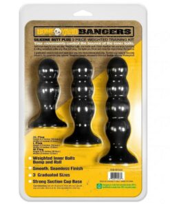 Boneyard Bangers Silicone Weighted Butt Plug Training Kit (3 per Set) - Black