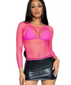Leg Avenue Spandex Long Sleeved Industrial Net shirt - O/S - Neon Pink