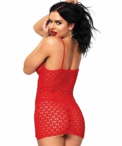 Leg Avenue Mini Dress with Lace Up Front and G-String - O/S - Red