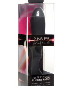Rumblers 10X Triple Stim Silicone Rabbit Vibrator - Black