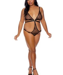 Barely Bare Strappy Bikini Teddy - Plus Size - Black