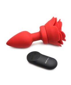 Booty Sparks 28X Rechargeable Silicone Vibrating Rose Anal Plug with Remote Control - Medium - Red