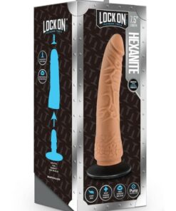 Lock On Hexanite Dildo with Suction Cup Adapter 7.5in - Caramel