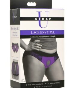 Strap U Lace Envy Lace Crotchless Panty Harness - XXXLarge - Purple/Black