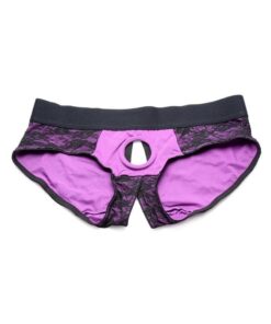 Strap U Lace Envy Lace Crotchless Panty Harness - XXXLarge - Purple/Black
