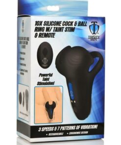 Trinity Men 10X Silicone Cock and Ball Ring with Taint Stim and Remote Control - Black