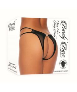 Barely Bare Open Lace Thong Panty - O/S - Black
