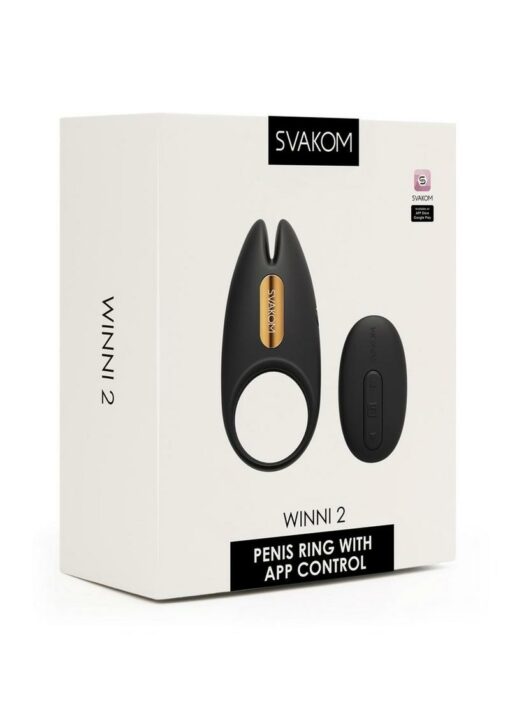 Svakom Winni 2 Silicone App Compatible Cock Ring with Remote - Black/Gold
