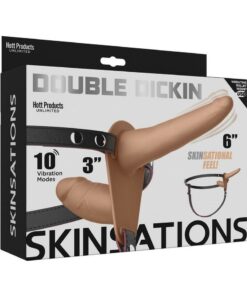 Skinsations Double Dickin Vibrating Adjustable Silicone Double Dildo Strap-On - Vanilla