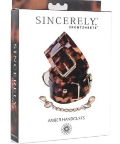 Sincerely Amber Hand Cuffs - Animal Print Gold