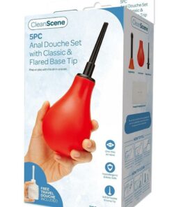 CleanScene Anal Douche Set with Classic and Flared Base - Red/Black