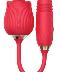 Wild Rose and Thruster Rechargeable Silicone Clitoral Stimulator with Suction - Red