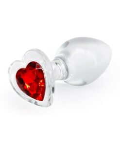 Crystal Desires Red Heart Glass Anal Plugs - Medium