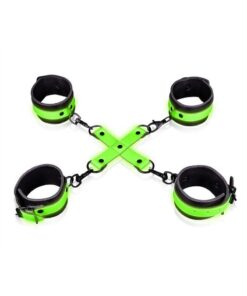 Ouch! Hand and Ankle Cuffs with Hogtie Glow in the Dark - Green
