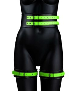 Ouch! Thigh Cuffs with Belt and Handcuffs Glow in the Dark - Large/XLarge - Green