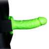 Ouch! Realistic Dildo Strap-On Harness Glow in the Dark 7in - Green