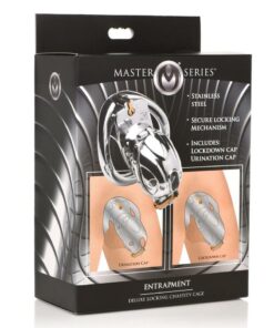 Master Series Entrapment Deluxe Locking Chastity Cage - Silver