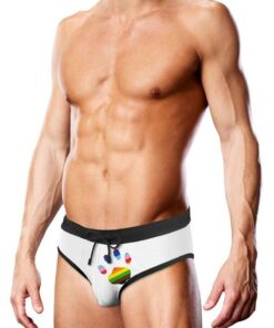 Prowler Oversized Paw Swimming Brief - Small - White/Rainbow