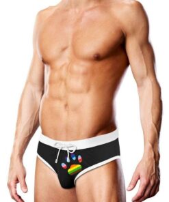 Prowler Oversized Paw Swimming Brief - Large - Black/Rainbow