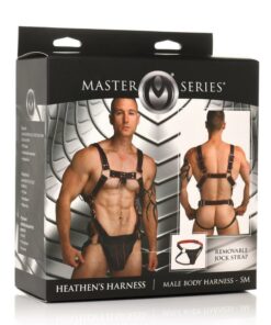 Master Series Heather`s Harness Male Body Harness - Small/Medium - Black/Red