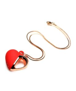 Charmed 10X Vibrating Silicone Heart Necklace Rechargeable Stimulator - Red/Rose Gold