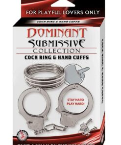 Dominant Submissive Collection Cock Ring and Handcuffs - Silver