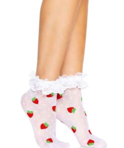 Leg Avenue Strawberry Polka Dot Ruffle Top Anklets - O/S - White/Red