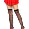 Leg Avenue Spandex Sheer Polka Dot Cherry Thigh Highs - O/S - Black/Red