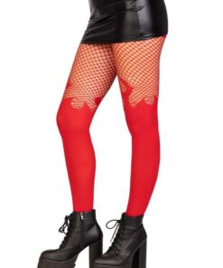 Leg Avenue Opaque Flame Tights with Fishnet Top - O/S - Red