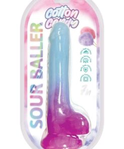 Cotton Candy Sour Baller Dildo 7in - Aqua/Purple