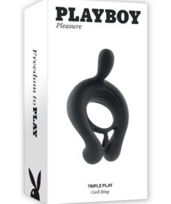 Playboy Triple Play Rechargeable Silicone Cock Ring with Remote Control - Black