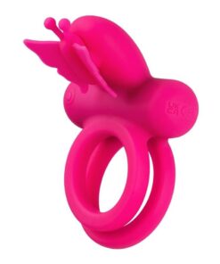 Silicone Rechargeable Dual Butterfly Couples Ring - Pink