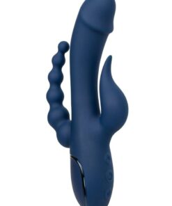 III Triple Orgasm Rechargeable Silicone Stimulating Vibrator - Navy Blue