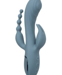 III Triple Ecstasy Rechargeable Silicone Stimulating Vibrator - Blue