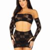 Leg Avenue Checkerboard Net and Opaque Bandeau Mini Skirt and Arm Warmers - O/S - Black