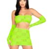 Leg Avenue Checkerboard Net and Opaque Bandeau Mini Skirt and Arm Warmers - O/S - Neon Green