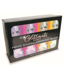 Glitterati Penis Drinking Glass 6oz (4 Pack) - Black/Pink