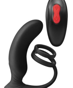 Envy Toys Thumbs Up Remote Controlled Rechargeable Silicone P-Spot Vibrator and Dual Stamina Ring - Black