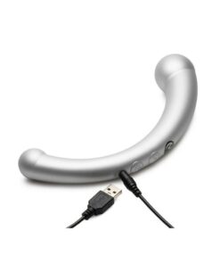 Master Series 10X Vibra-Crescent Rechargeable Silicone Vibrating Dual Ended Dildo - Silver