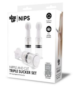 Size Up Nipple and Clit Triple Sucker Set - Clear/Black