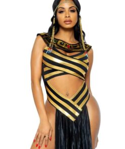 Leg Avenue Nile Queen Catsuit Dress with Jewel Collar Head Piece (3 Piece) - Large - Black/Gold