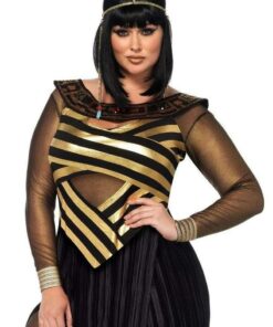 Leg Avenue Nile Queen Catsuit Dress with Jewel Collar Head Piece (3 Piece) - 3X/4X - Black/Gold