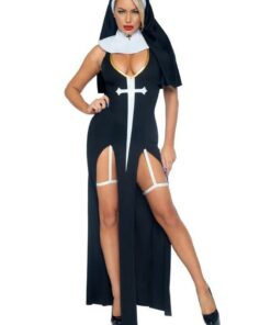 Leg Avenue Sultry Sinner Dual Slit Garter Dress With Vinyl Cross Detail