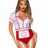 Leg Avenue Nurse Feelgood Snap Crotch Garter Bodysuit with Attached Apron and Hat Headband (2 Piece) - Small - Red/White